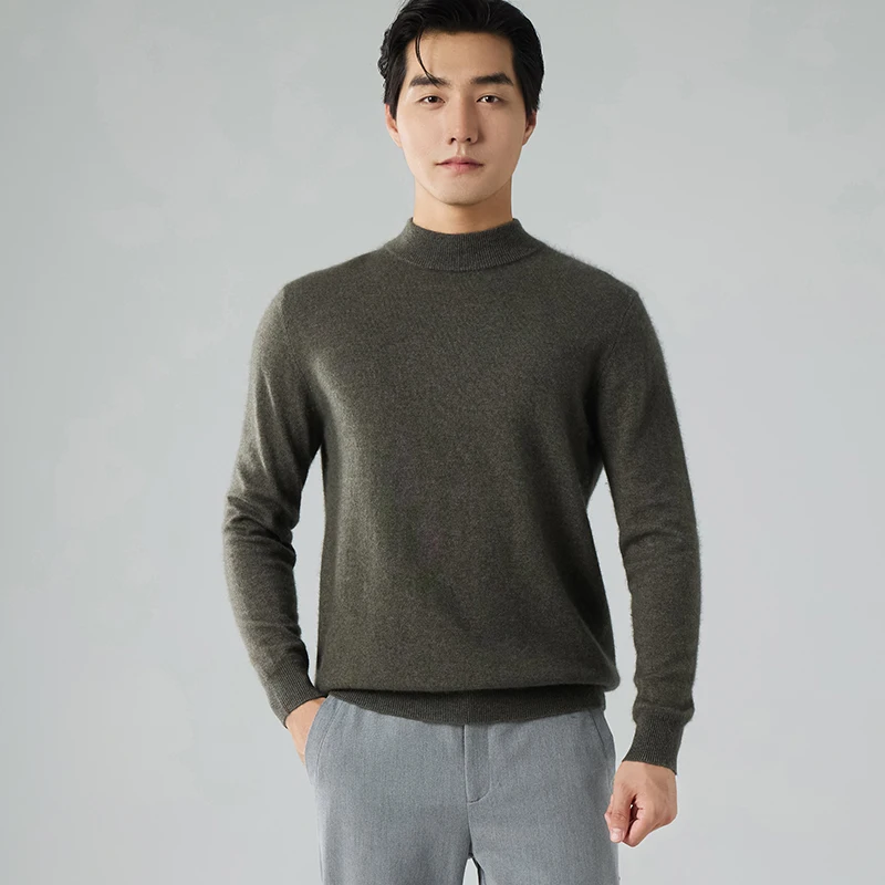 

Men's Semi-High Collar 100% Pure Cashmere Autumn And Winter New Long-Sleeved Pullover Business Casual Knitting Bottoming Sweater