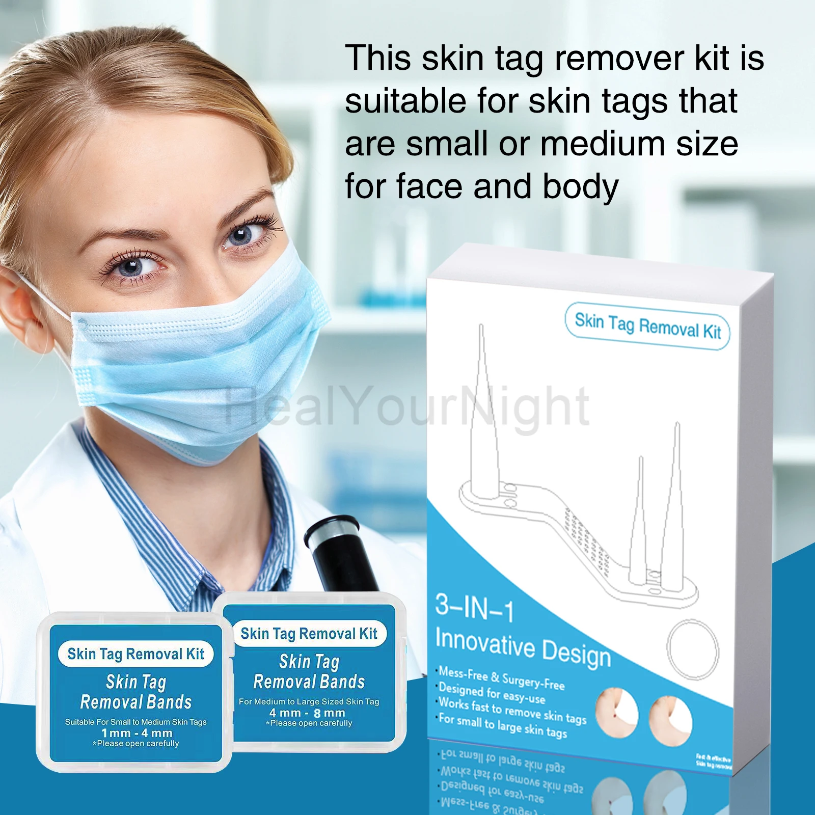เครื่องมือดูแลความงามบนใบหน้า 3-IN-1 Auto Skin Tag Removal Kit ไม่เจ็บปวดผิวป้าย Mole สิวกําจัดหูดชุดปากกาทําความสะอาด Swabs