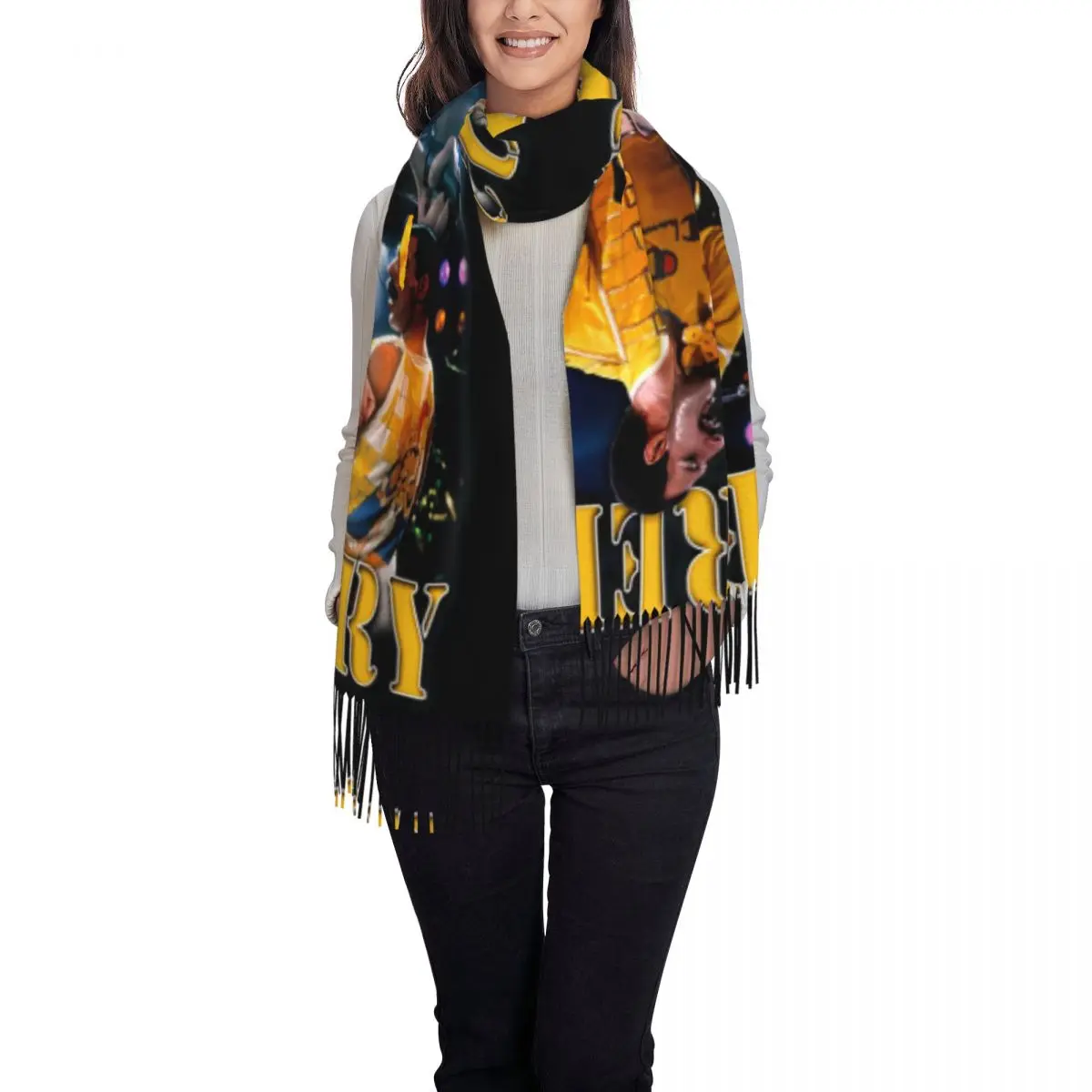 Custom Luxury Freddie Mercury Tassel Scarf Women Winter Warm Shawl Wrap Ladies Scarves