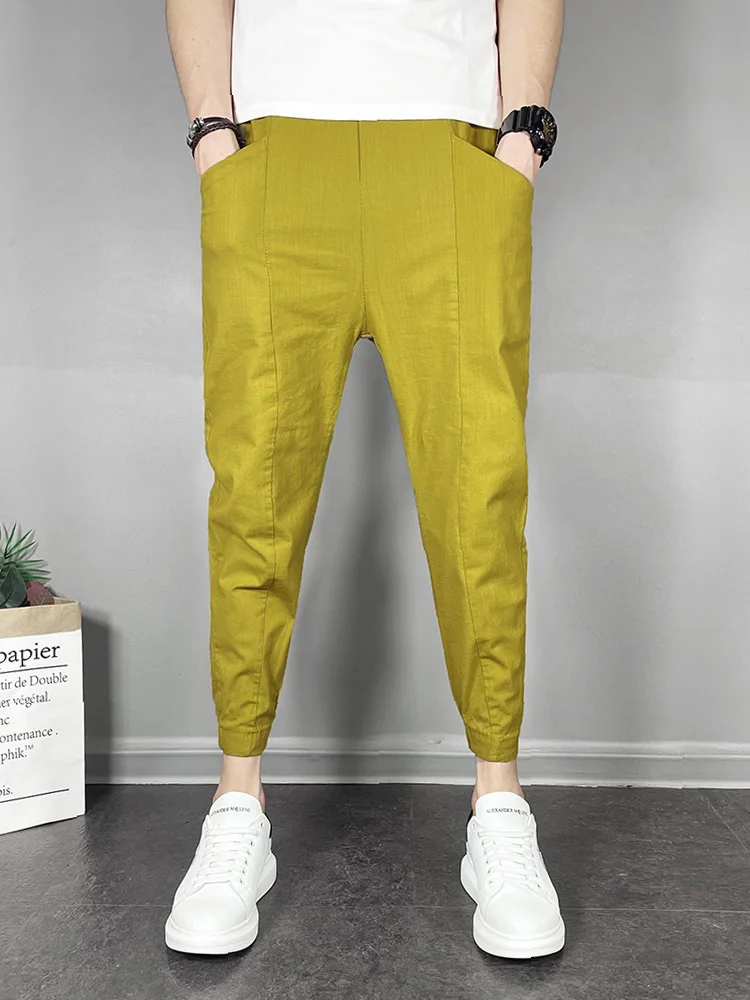 

Casual Pant Men Summer All-match Fashion High Street Hip Hop Teens European Stylish Handsome Drawstring Solid Color Trousers B02