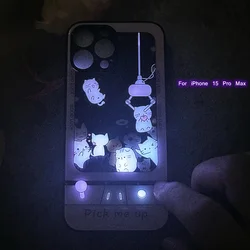 Luminous Tempered Glass Case for iPhone, Couple Cover, Call Light, Cute, Fit for iPhone 14 Plus, 12, 15 Pro Max, 7, 8, X, XR, XS