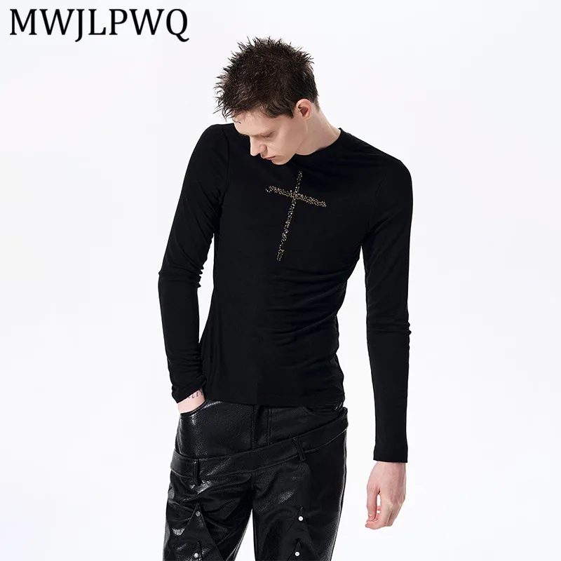 

MWJLPWQ Pattern Long Sleeve T-Shirt Men's Round Collar Thin Base Tee Slim Fit Round Neck Casual Tops For Spring Autumn 15362