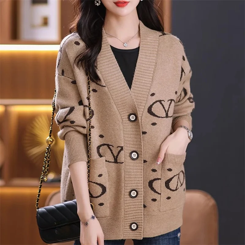 

Небьющийся вязаный свитер, кардиган, женский топ V-Ne Long Sve, стандартный крой, зима 202, Новое поступление, женская одежда премиум-класса