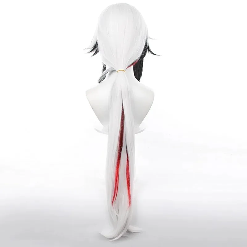 L2025l nova peruca cosplay para genshin impacto arlecchino knave peruca mistura branca cabelo preto tecido sintético para comic con cosplay mostrar