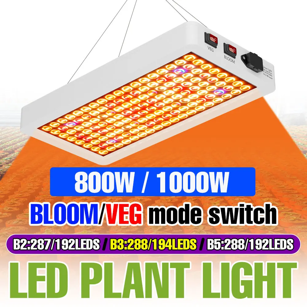 

Светодиодная лампа для растений 1000W/800W, полный спектр, Quantum Board, для гидропоники и выращивания в теплицах/тентах, с вилкой US/EU
