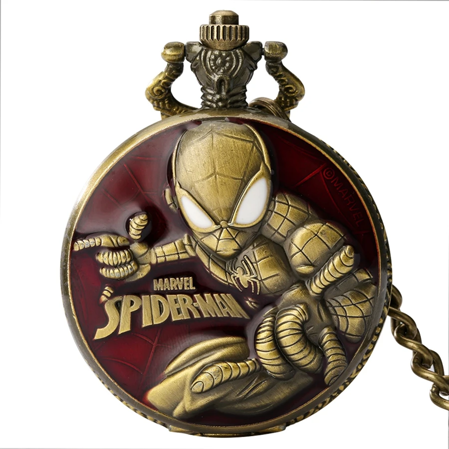 Marvel-reloj de bolsillo con colgante Retro Para hombre y mujer, pulsera de cuarzo y bronce con tema de cómic de EE. UU., Spiderman, regalo para fanáticos, 2022