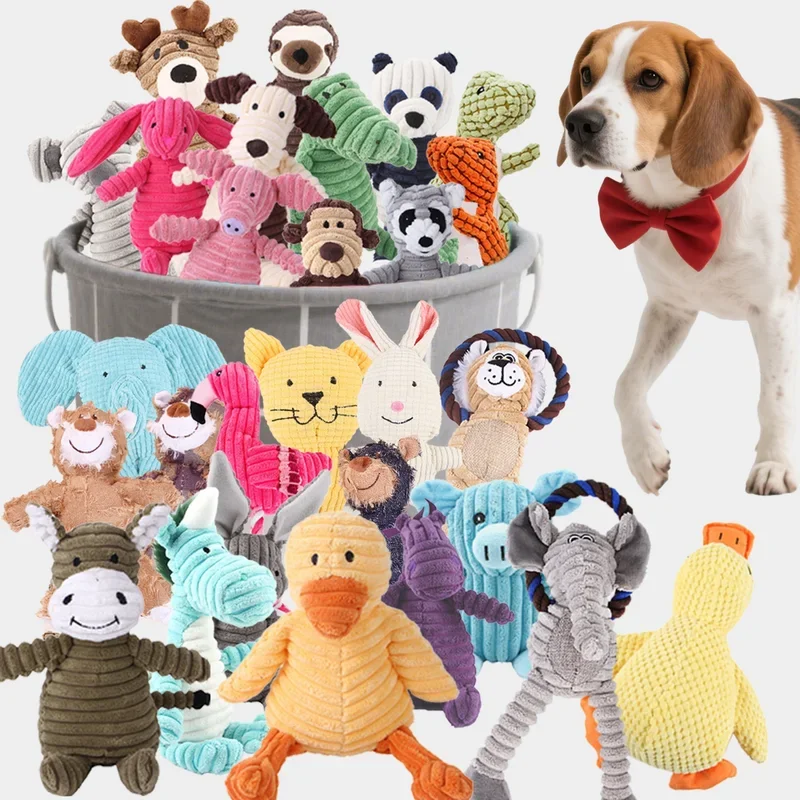 Plüsch-Hundespielzeug, Tiere, Form, bissfest, quietschendes Spielzeug, Cord-Hundespielzeug für kleine große Hunde, Welpen, Haustiere, Trainingszubehör