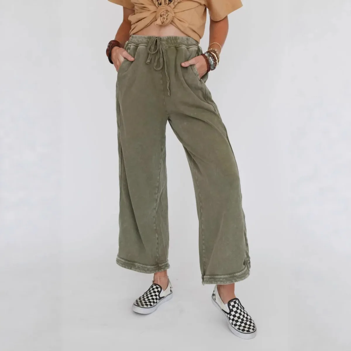 2025 autumn and winter retro washed old fashion casual drawstring trousers