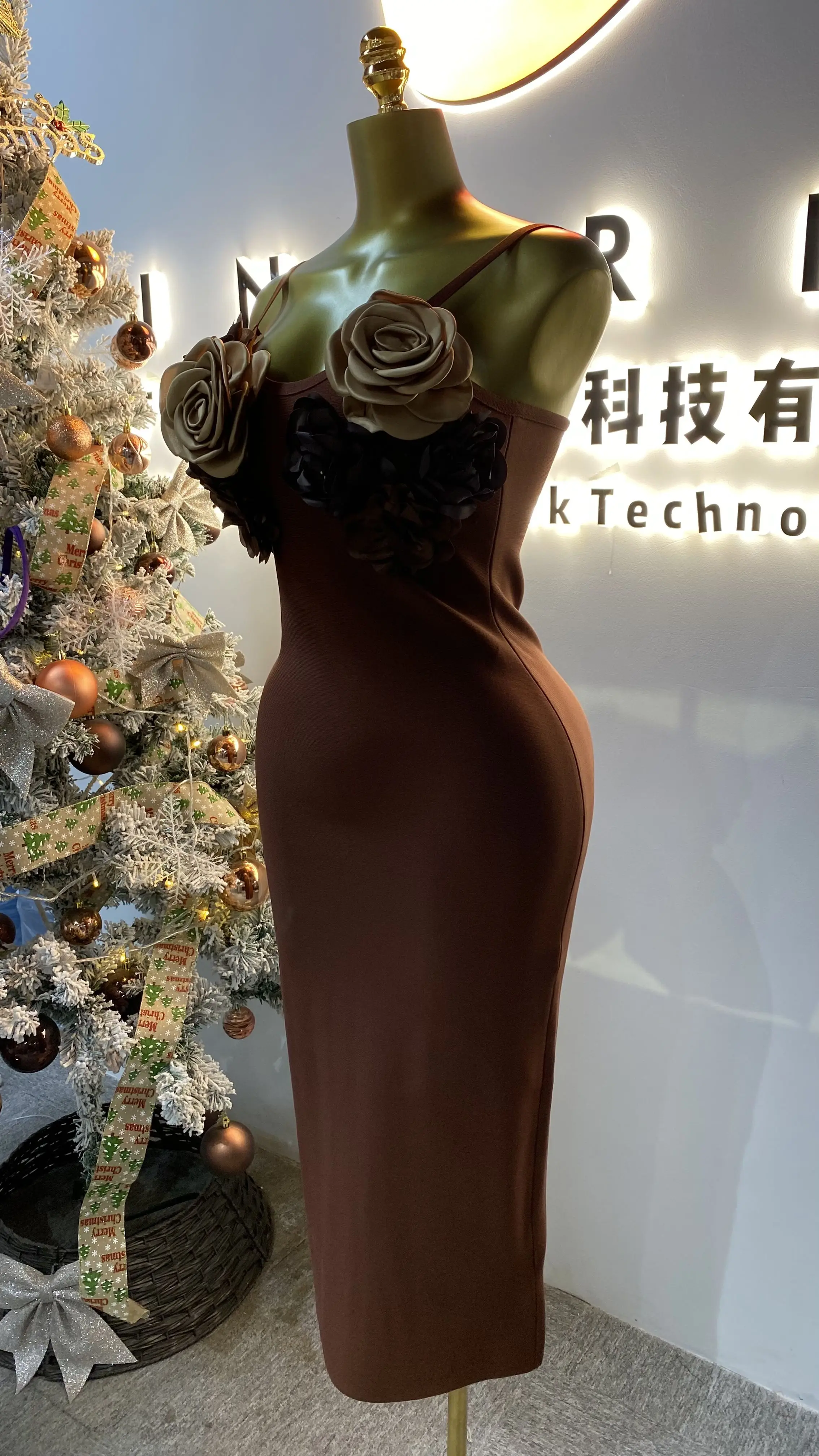 3D flower evening gown women 2025 spaghetti strap ankle length straight African formal prom dress custom made-GZMM437