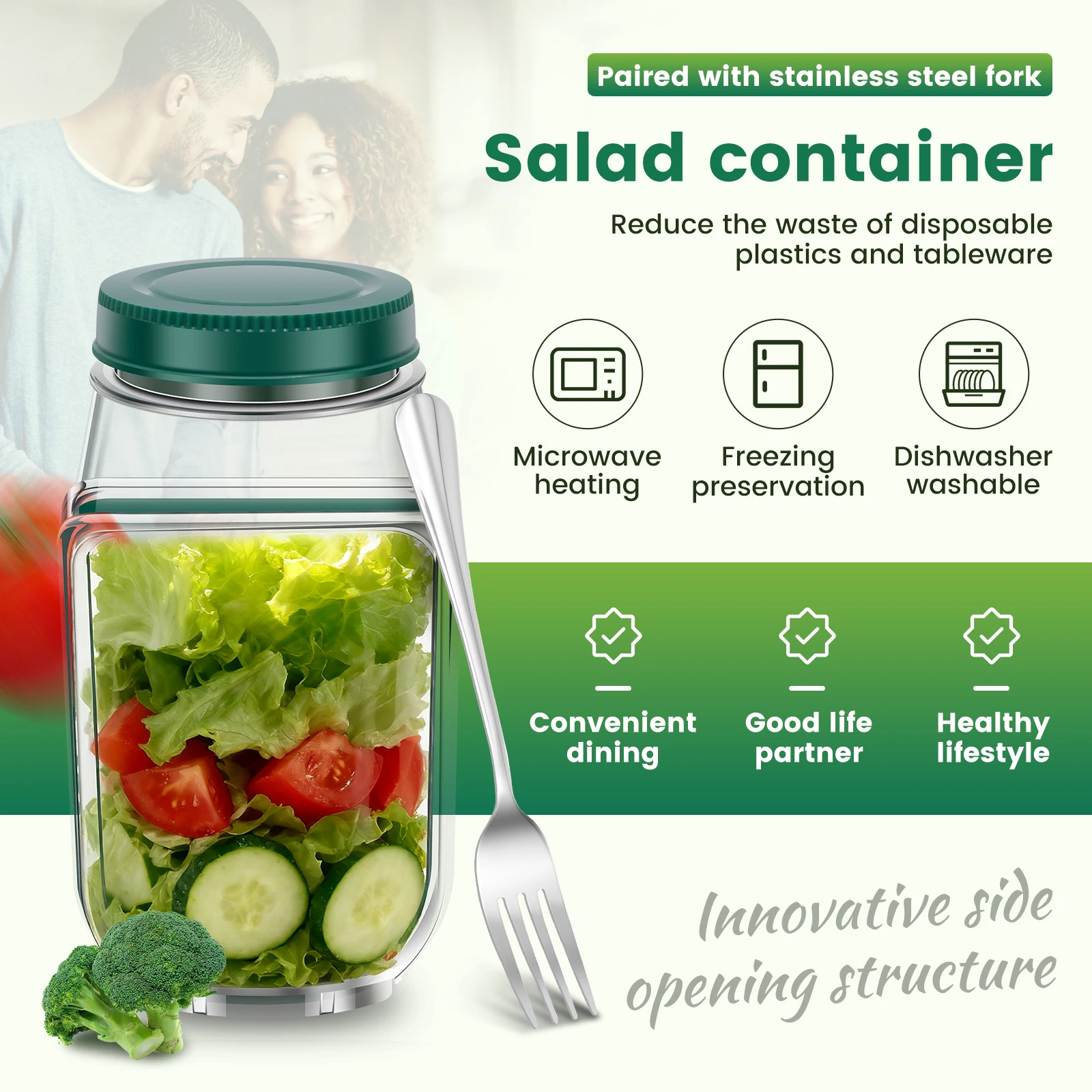 샐러드팟 샐러드 용기 휴대용 측면 개방형 뚜껑 야채 과 - Salad Container Jar 리뷰 및 가격