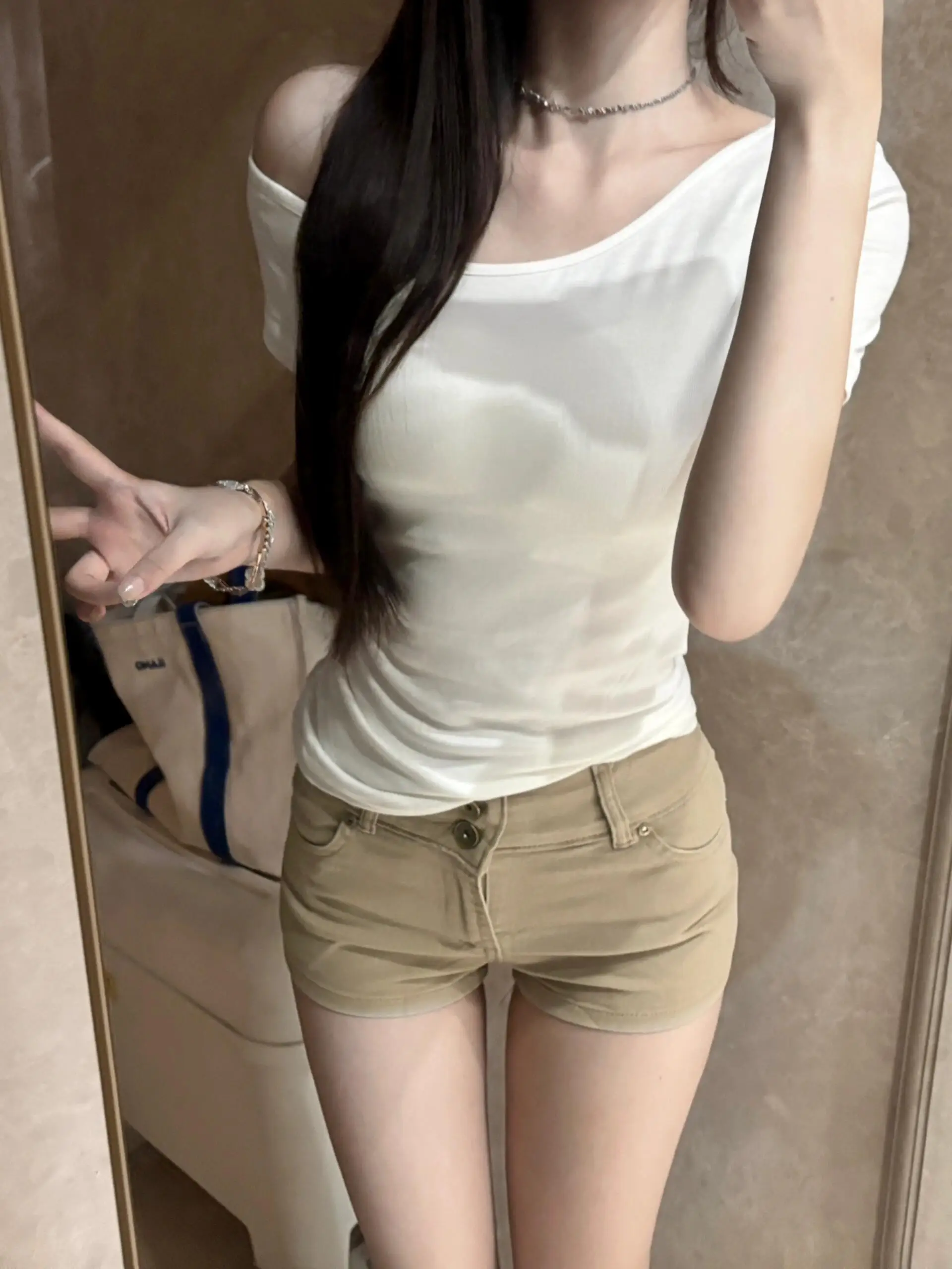 

Американские Y2K Sexy ort Хаки orts Женские дизайнерские тонкие шорты трапециевидной формы с запахом Модные прямые брюки Летние повседневные высокие брюки W...