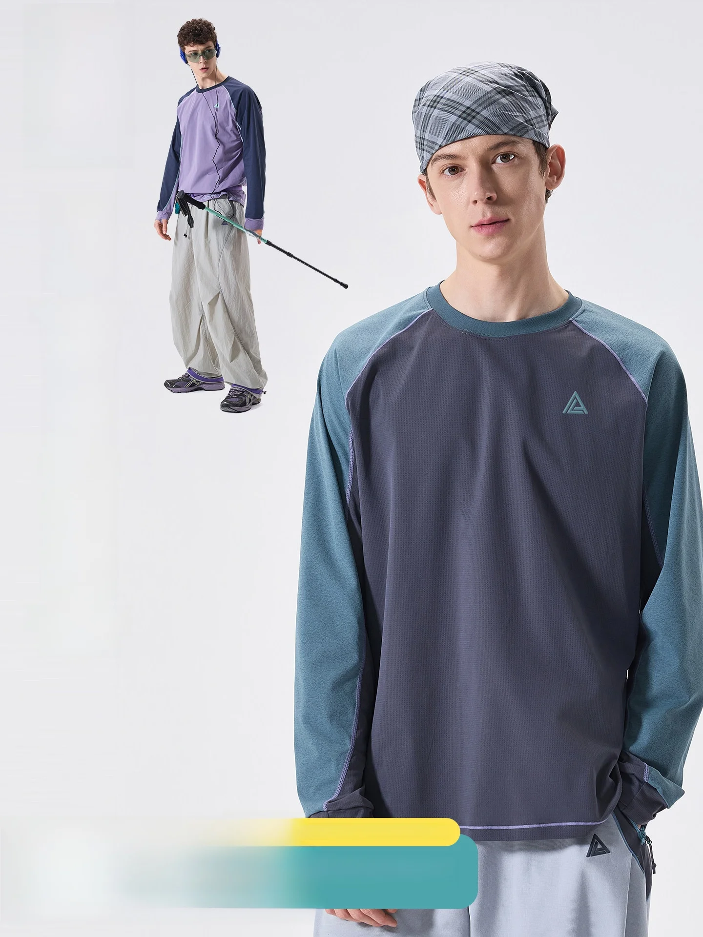 

LAZY DAY Outdoor Men's Long Sleeve T-Shirt Quick Dry Lightweight Breathable Casual Color Block Top Polyester Spring Sportswear