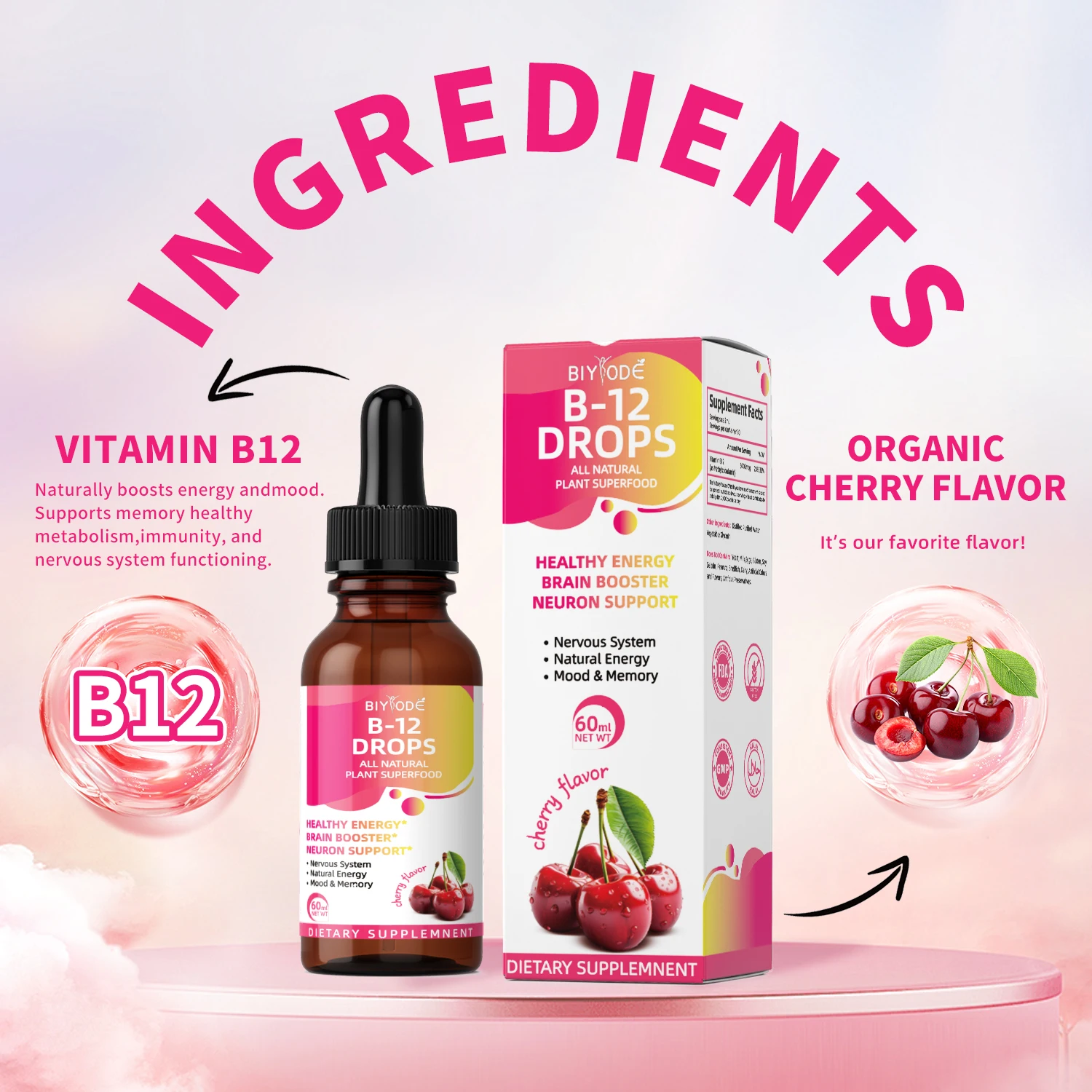 

【BIYODE】B12 Drops — повышает производство клеток красной крови, поддерживает нервное/зумное здоровье и иммунитет, повышает энергию,
