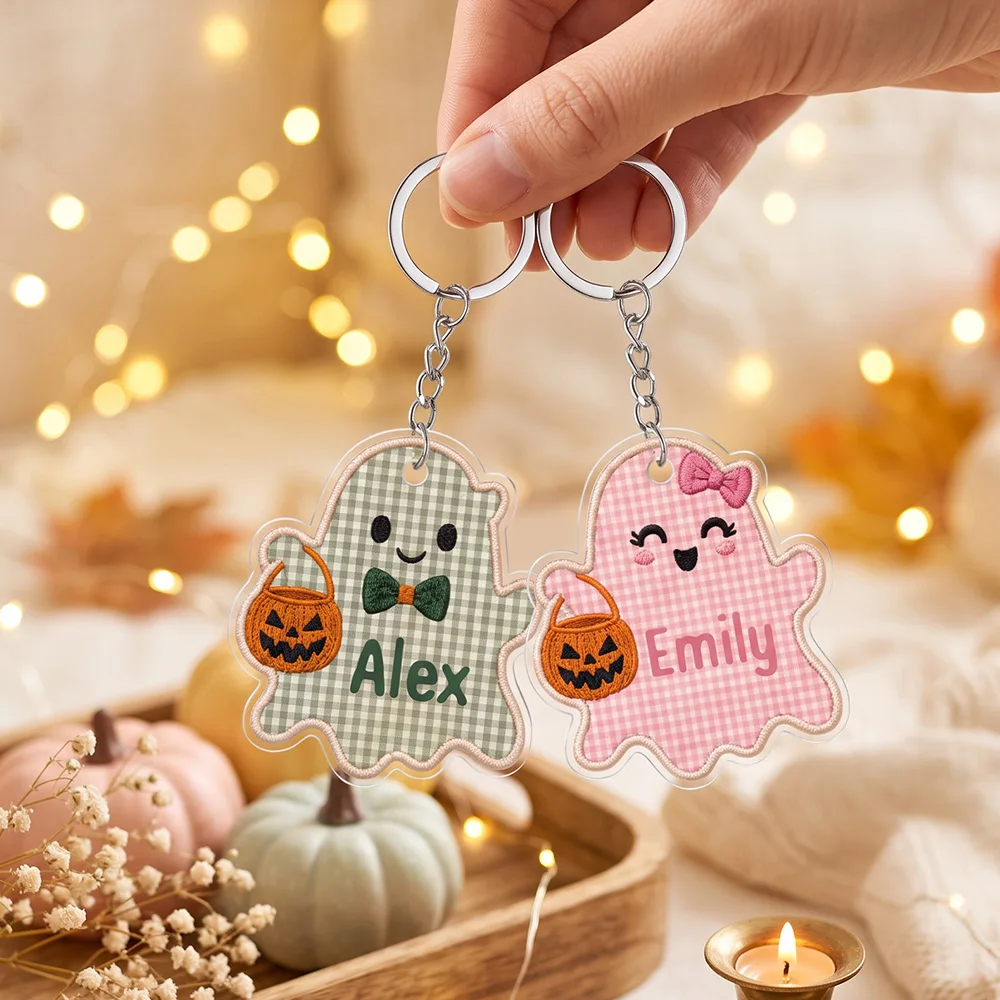 Personalized Pumpkin Ghost Keychain, Halloween Gift