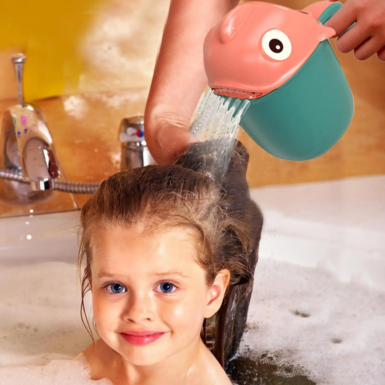 Clownfisch-Shampoo-Becher, Baby-Shampoo-Spülbecher, Kinder-Kopfreinigungsbecher, Badezimmer-Duschsprinkler, Löffel