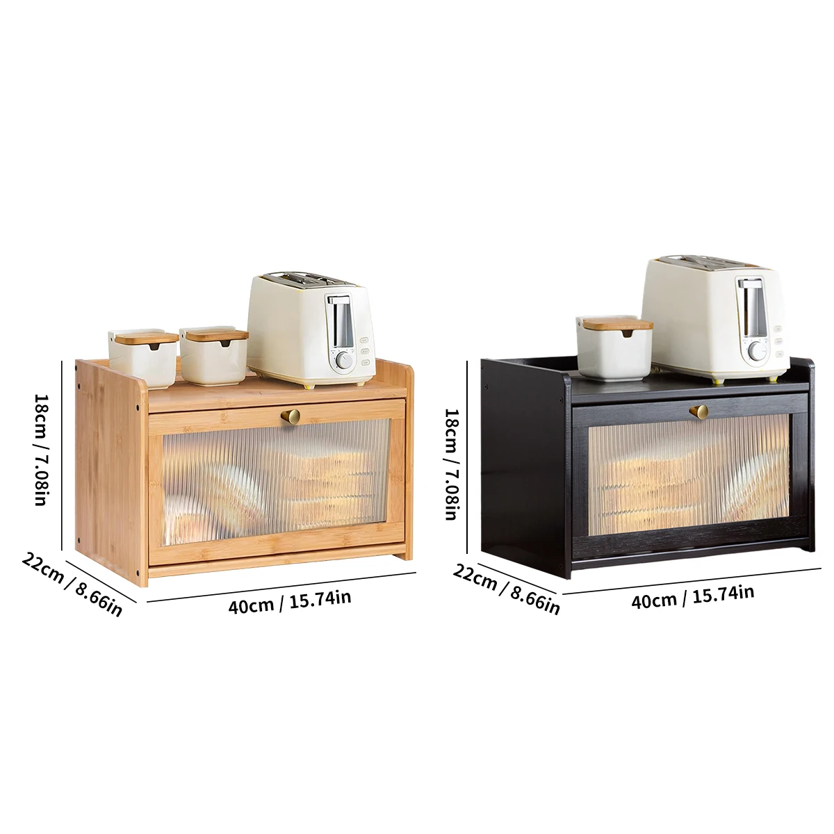 Bamboo large capacity bread box，Kitchen Countertop Organizer With Acrylic Door,Top Level For Spices,New Bread Box