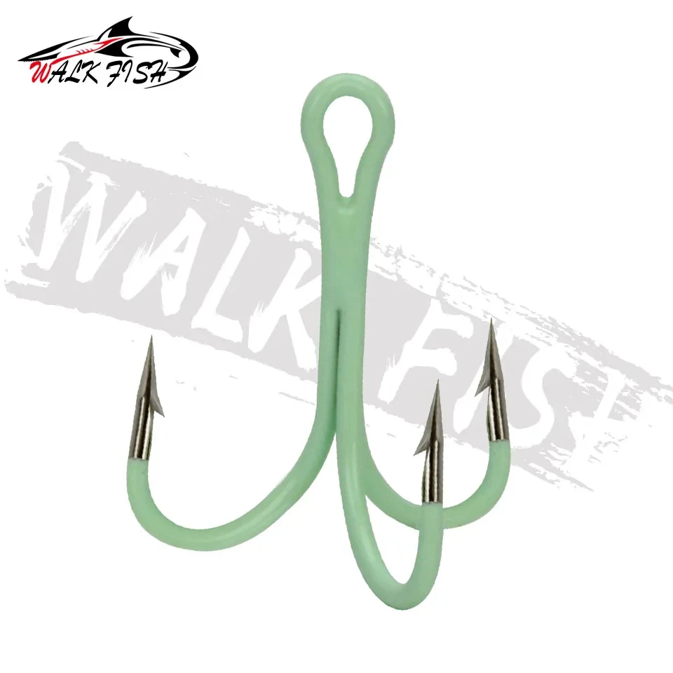 WALK FISH 10PCS/Lot High Carbon Steel Treble Fishing Hook Barbed Fishhooks Luminous Triple Hooks Sea Tackle Accessories