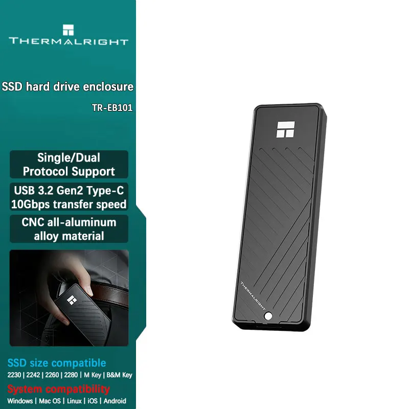

Thermalright TR-EB101 M.2 NVMe SSD Enclosure Type-C 3.2 Aluminum External Case NVMe/SATA Dual Protocol 10Gbps for Laptop Phone
