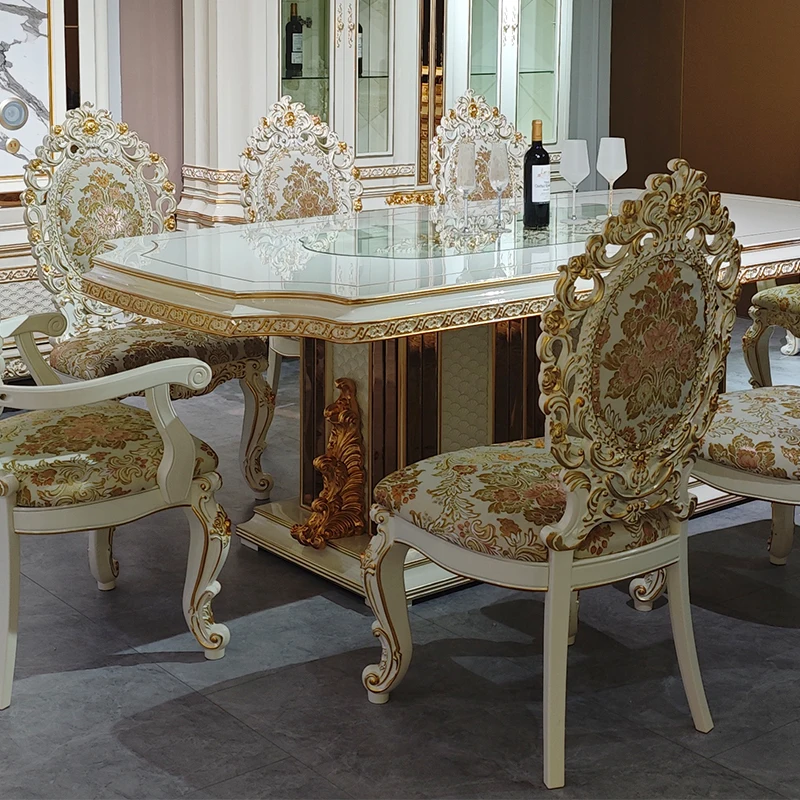 

Customizable Royal Luxury Wooden Dining Table Set Chairs Household Furniture Dining Room Large Classic Wooden