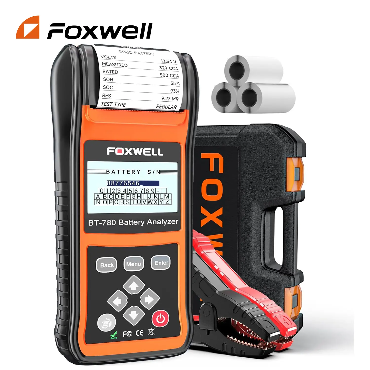 

FOXWELL BT780 Car Battery Tester with Printer 12V/24V Cranking Test Charging Alternator Load Tester 100-2000CCA Battery Analyzer