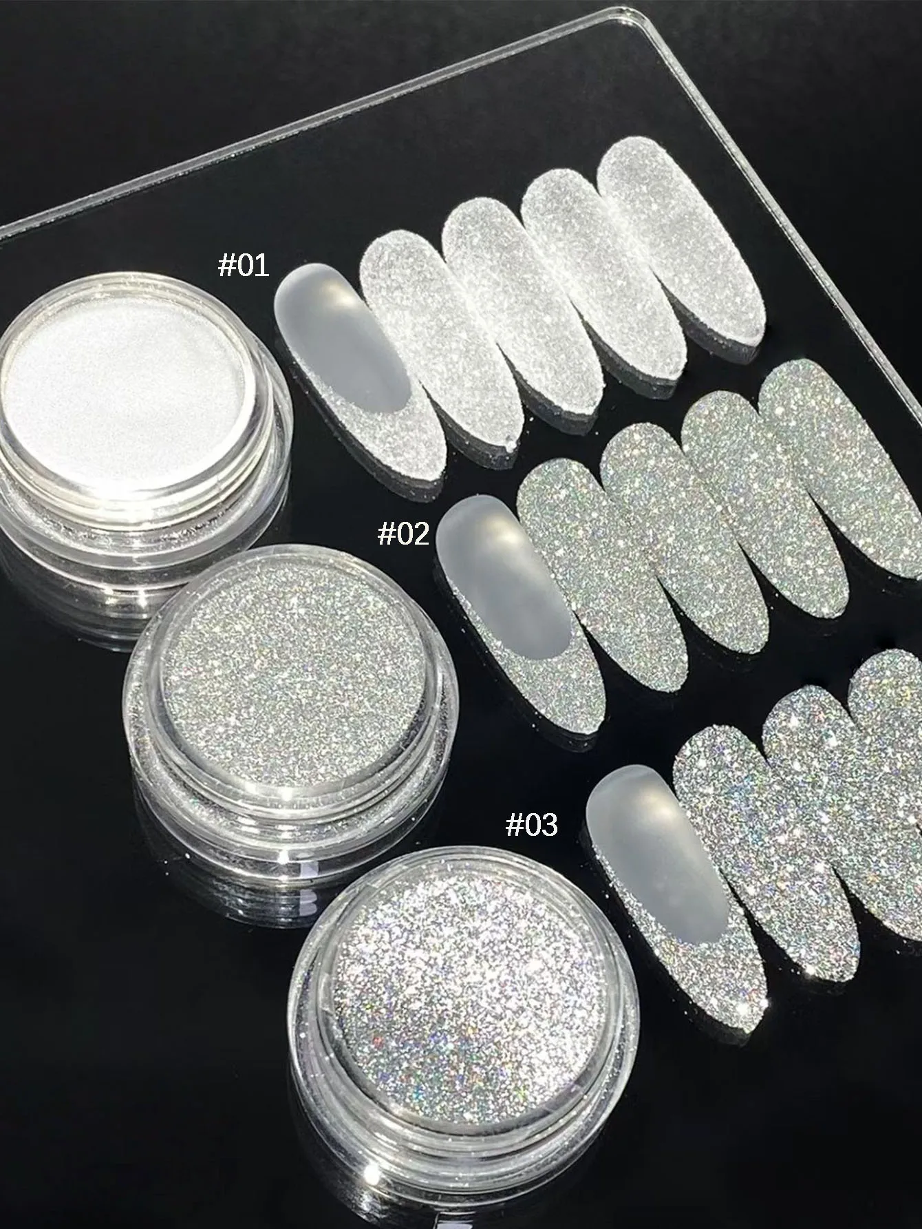 3-delige set wit en gekleurd laser strass nagellakpoeder gemengd met nail art materialen voor bruiloft nail art, mage na