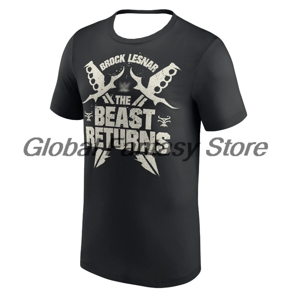 Men's Black Brock Lesnar Return of the Beast T-shirt Crewneck Short Sleeve Polyester Tee Women Outdoor Streetwear Tops
