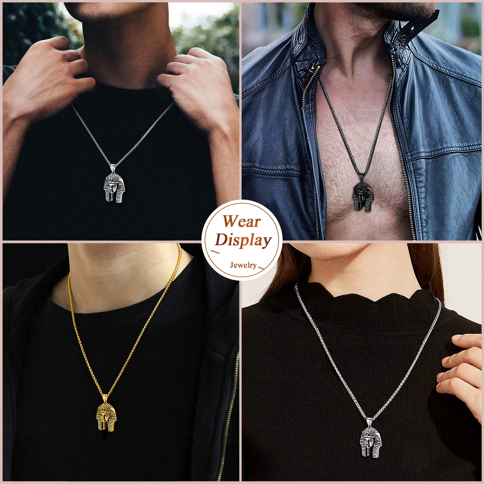 U7 Ancient Egyptian Ankh Necklaces Stainless Steel Eagle Ankh Cross Bastet Anubis Pharaoh Pendant Gothic Jewelry view 3