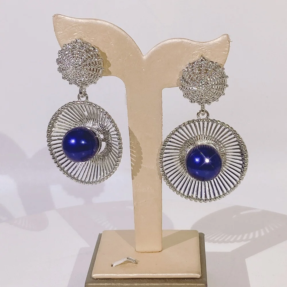 Zhuerrui Fashion Silver Hollow Earrings With Blue Stone For Women Gold Plated Jewels Set Wholesale Free Shipping E0129