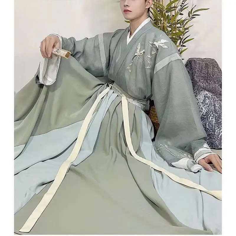 

Men Women Traditional Chinese Hanfu Dress Ancient Cross Collar Large Sleeve Shirt Summer Beach Party Cosplay Costume Fairy Wuxia