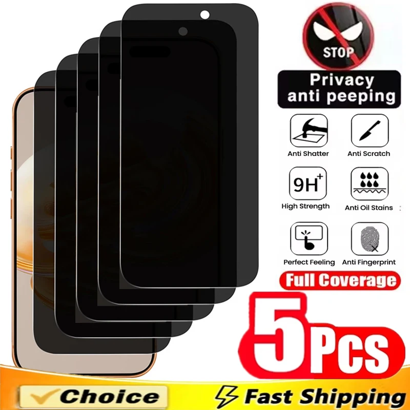 

5Pcs 8K Privacy Screen Protector for IPhone 17 14 13 11 12 15 16 Pro Max Mini 14 15 16 Plus XR X XS MAX Anti-spy Tempered Glass