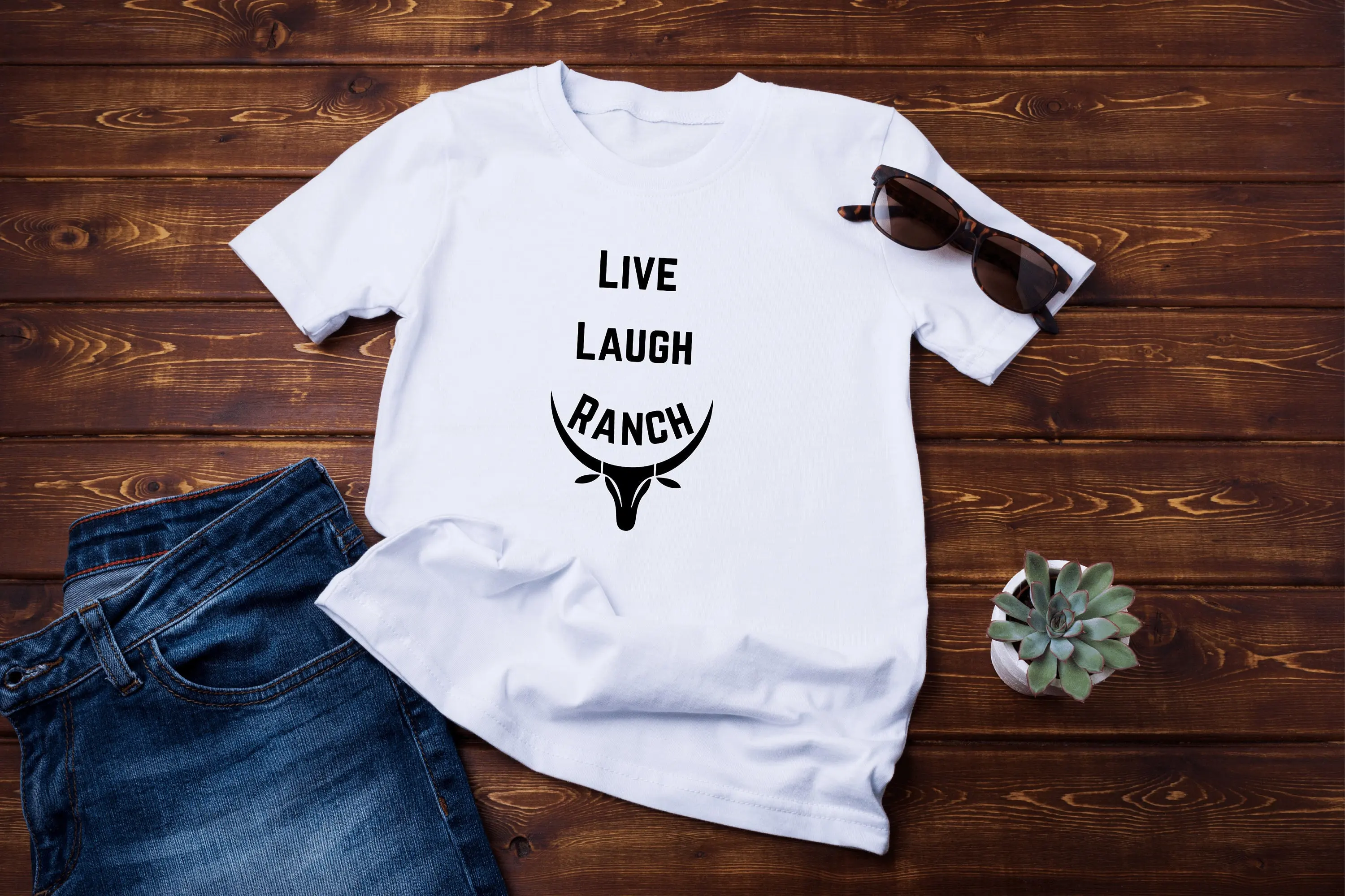 Live Laugh Ranch T Shirt Rancher Cowboy Cowgirl Cow Bull Softstyle