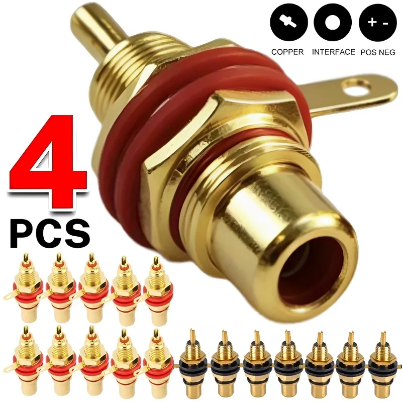 4/1Pcs Chassis Panel Mount Adapter Zinc Alloy Gold Plating Female RCA Jack Connector Accessories RCA Female Plug Audio Socket