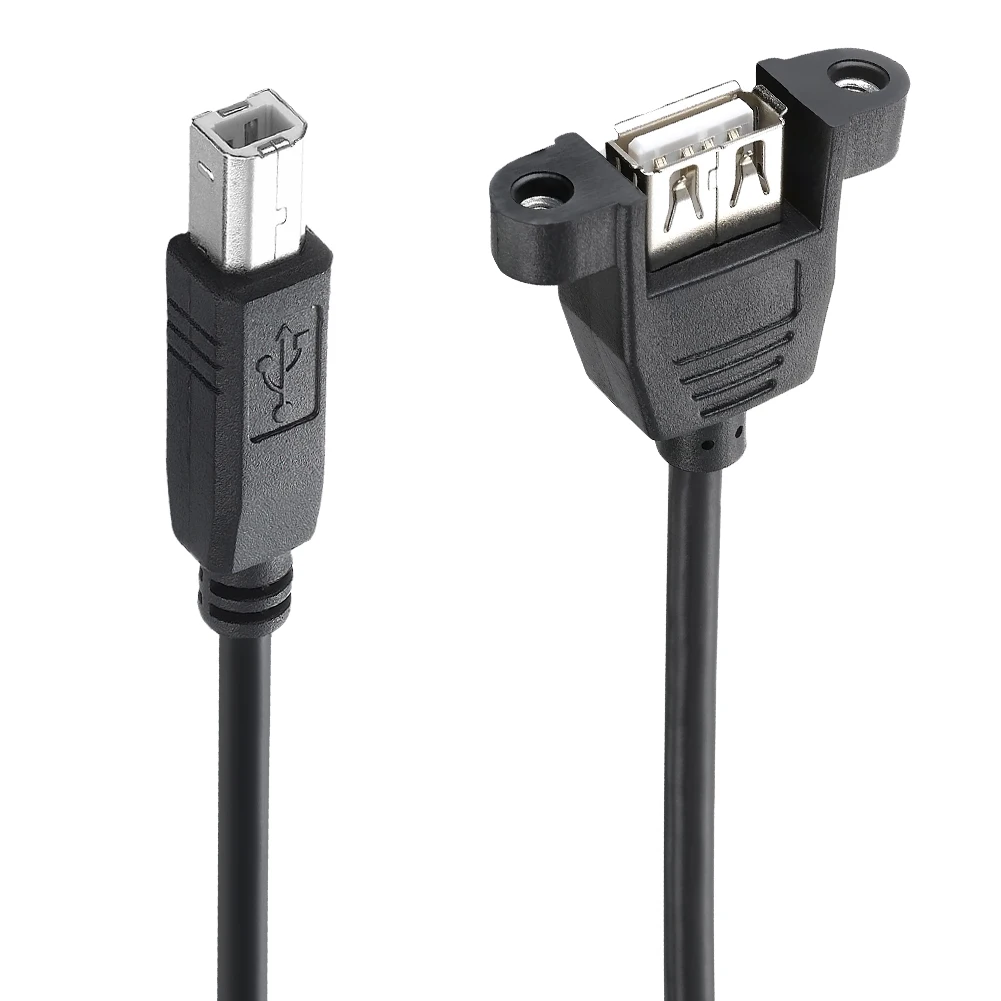 Bochara USB 2.0 Type B Male to Type A Female Converter Extension Cable With Panel Mount Foil+Braided Shielded 30cm 50cm