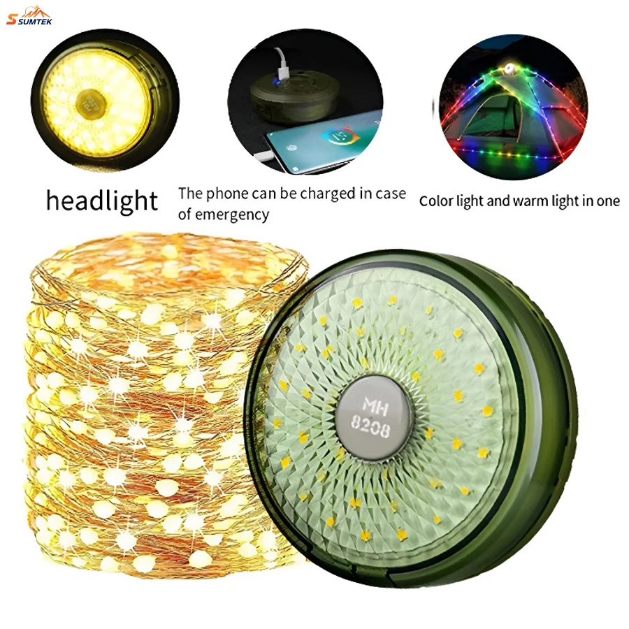 Camping String Lights Rechargeable Camping String Light 32.8FT LED Tent Battery,USB Charging for Christmas,Valentine's