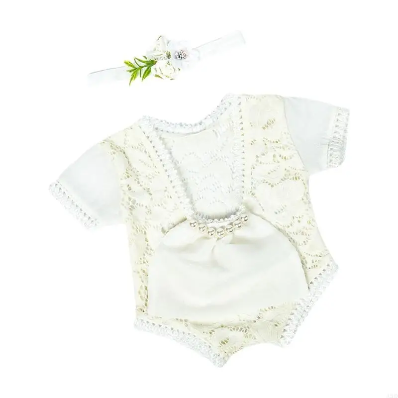 J2HD Newborn Baby Photography Props Girls Lace Romper Jumpsuit Headband Set Infants Princess Costume