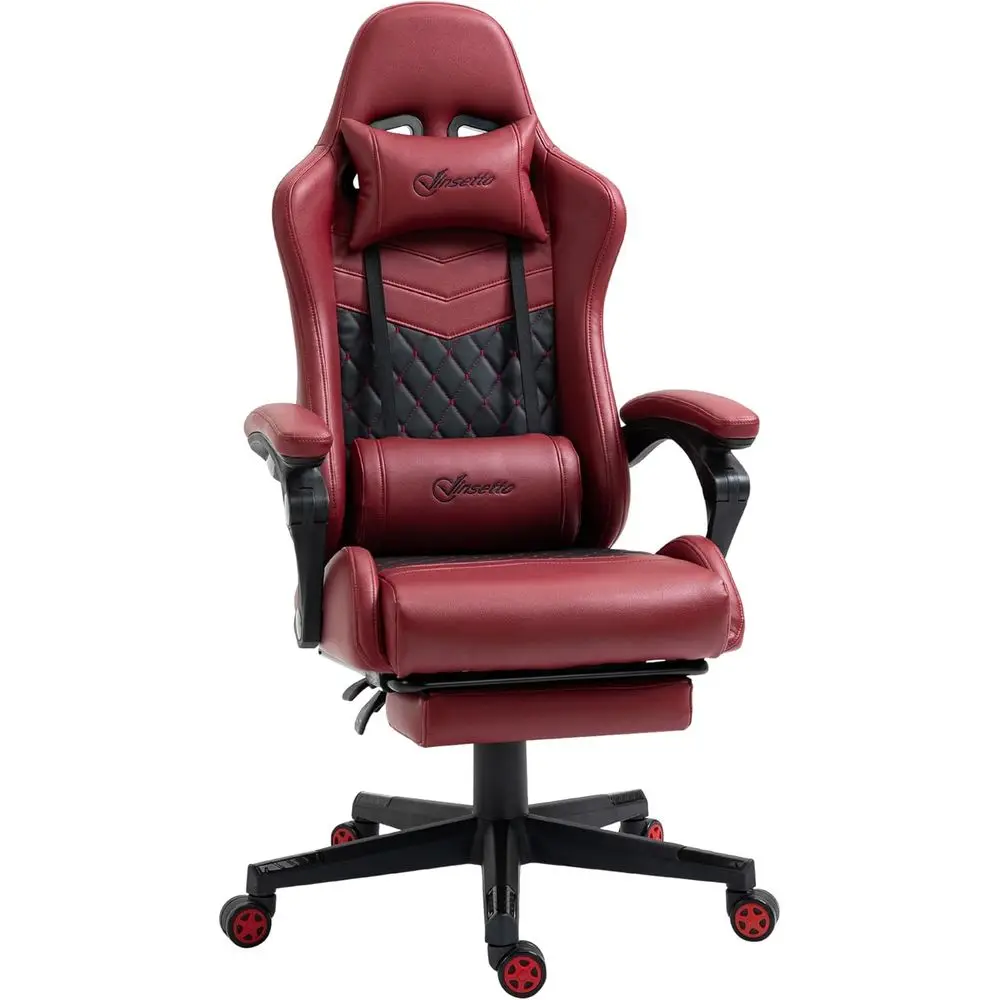 High-Back Swivel Reclining Gaming Chair with Footrest, Lumbar Support, Adjustable Height, Red