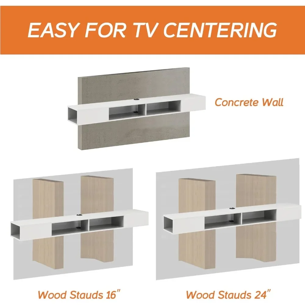 

White 70 Inch TV Stand, Entertainment Center Media Console with LED Lights, Wall Mounted Shelf Under TV Cabinet