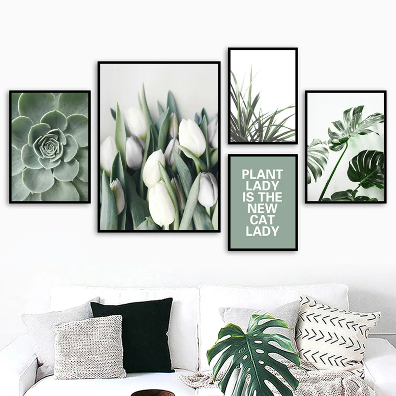 

Nordic picture abstract green nature plants bedroom living room decoration canvas painting