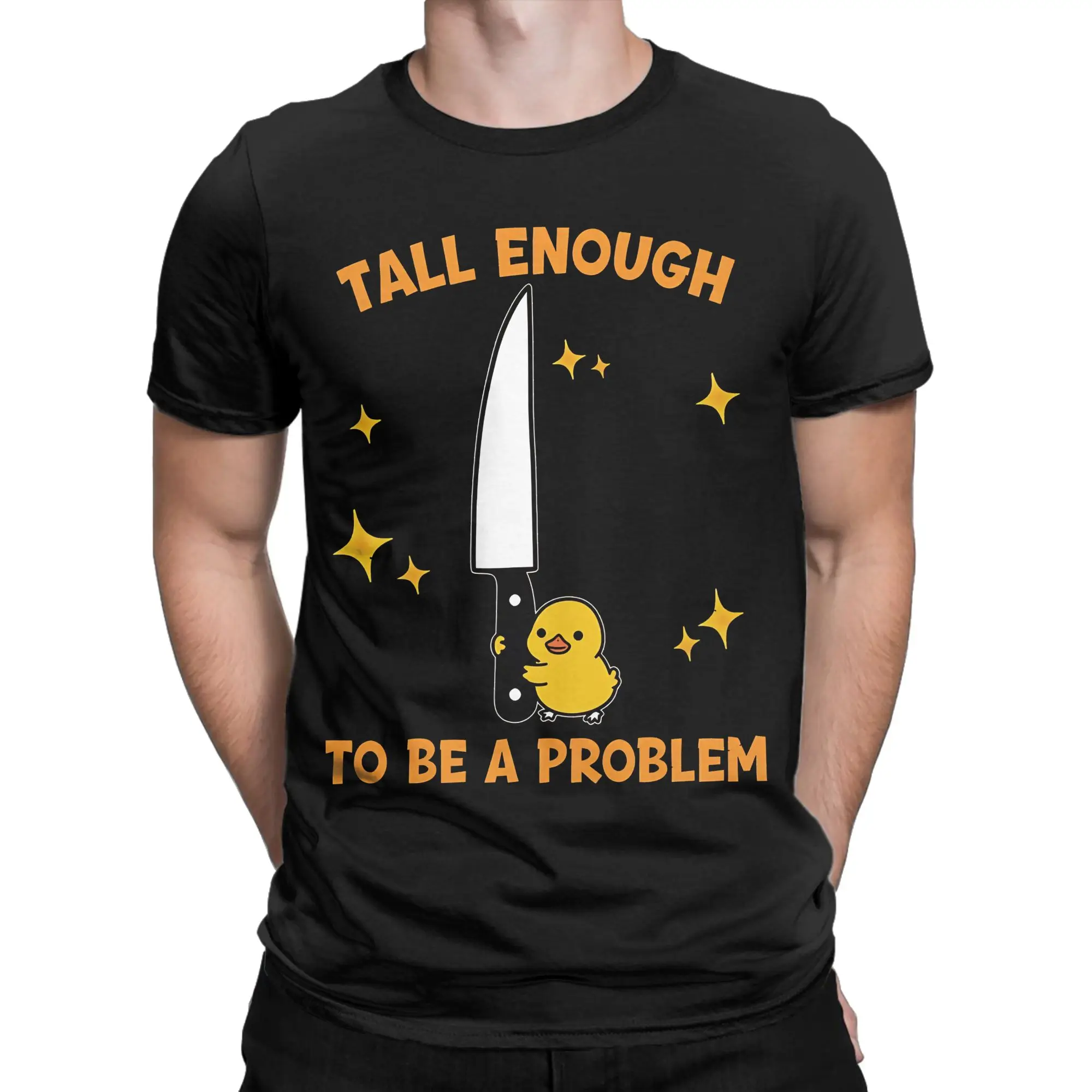 Men Women Tall Enough To Be A Problem T Shirt Funny Duck Holding Knife 100% Cotton Clothes Novelty Tee Shirt Plus Size T-Shirts
