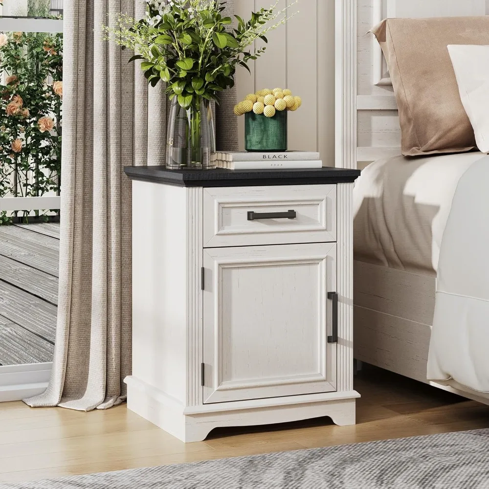 

White Nightstand, End Table with Drawers, Bed/Sofa Side Tables with Large Storage Cabinet for Bedroom, Office, Small Spaces