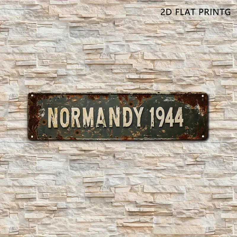 2D Flat Iron Sign, Normandy 1944 Vintage Metal Plaque, 15.7inch Piece, Old-Style Wall Decoration, for Garage Use.