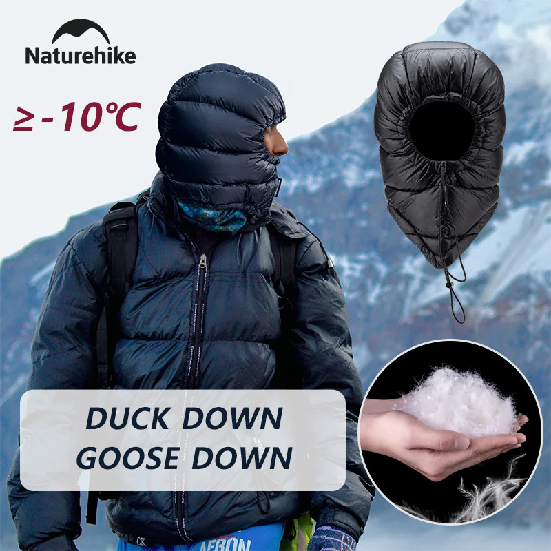 Naturehike-Sombrero de plumas de ganso y pato para invierno, capucha impermeable para acampar y senderismo con cuello, gorro cálido para esquiar, patinaje, gorro ultraligero ajustable