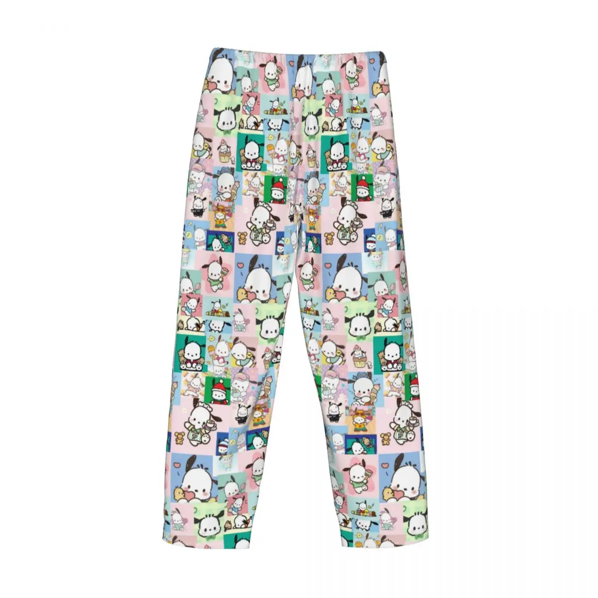 Custom Printed Pochacco Cartoon Pattern Pajama Pants Men's Kawaii Comic Sleep Sleepwear Bottoms with Pockets