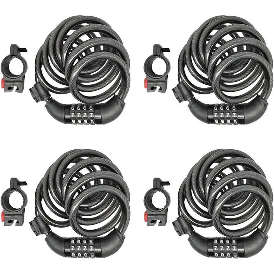 

4Pcs Pack 6FT Extra Long Cable Combination Bike Locks 4 Digits Retractable Security Lock 12mm Heavy Duty AntiTheft Cable for Bi