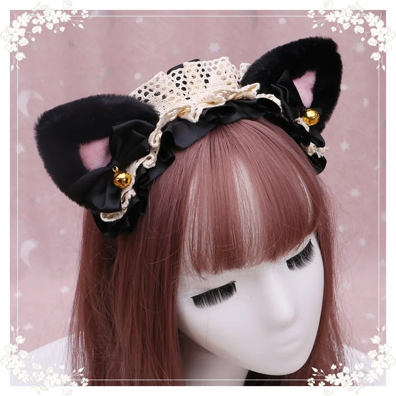Halloween Gothic Cosplay Haar Hoop Lolita Kawaii Plüsch Katze Ohren Maid Frauen Mädchen Rüschen Spitze Stirnband Haar Zubehör