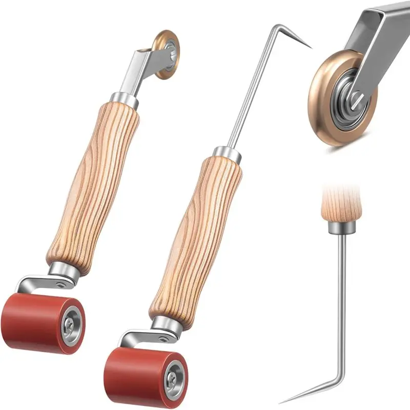 

【VALUE MONEY】Smoothing Tool- 2 Pcs Seam Roller With Tester Probe, 40 Mm Silicone Roller& 6 Mm Brass Detail Penny Tool