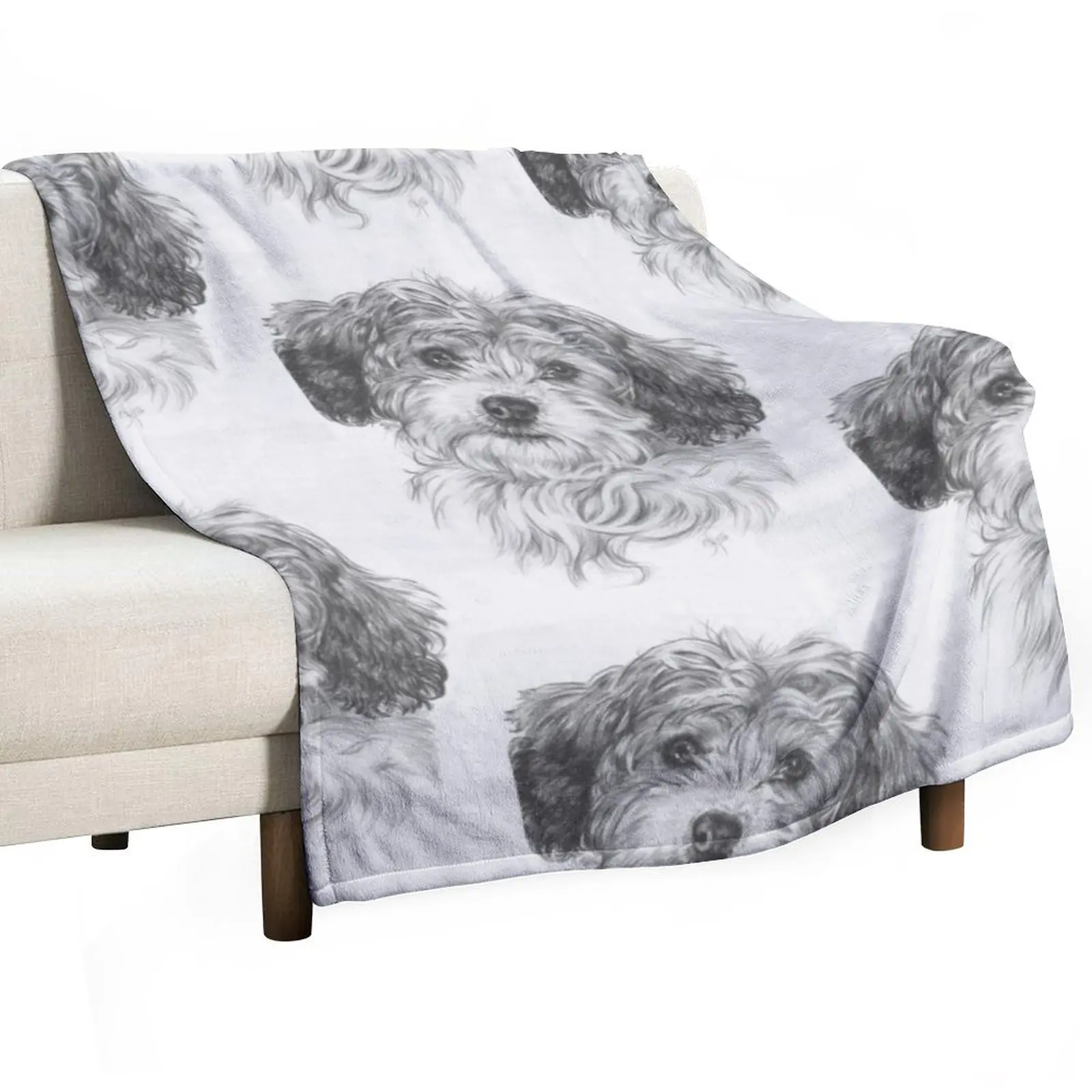 

Darling Cavachon Portrait in Graphite Throw Blanket Cute Plaid Decorative Beds Retros Sofas Blankets