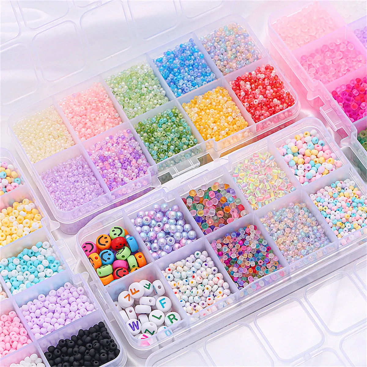 2mm 3mm Glass Seed Beads Kit with 10 Grid Organizer Box, Matte/Creamy/Rainbow Seed Beads & Alphabet Beads for DIY Jewelry Making view 4