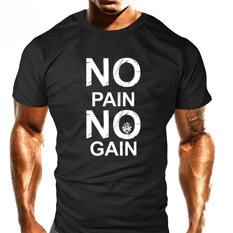 COOLMIND CR0121A Cotton No Pain No Gain Print Men T Shirt Casual Body Building o-neck Men Tshirt Short Sleeve T-shirt Tee Shirt