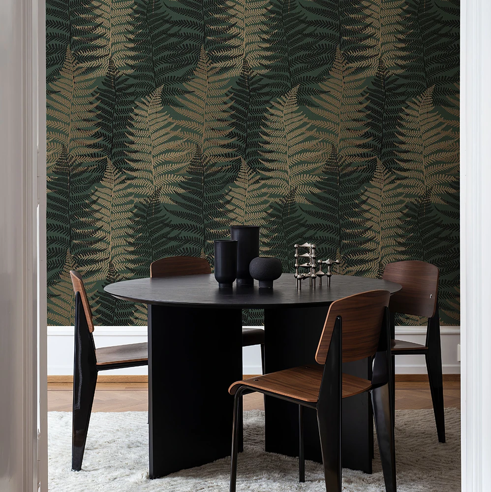 Classic Dark Green Bracken Leaf PVC Wallpaper Retro Waterproof Furniture Contact Paper for Cabinet Peel And Stick Home Decor